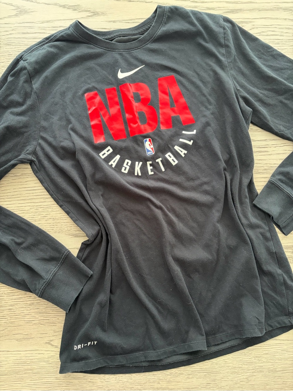 Nike Black Long-Sleeve NBA Basketball Tee with Red Logo